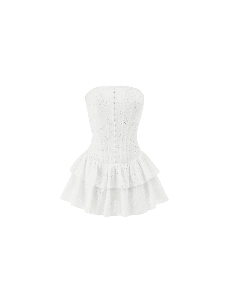 Herringbone Cotton Dress with Skirt – Double Jacquard Elegance