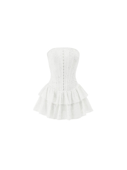 Herringbone Cotton Dress with Skirt – Double Jacquard Elegance