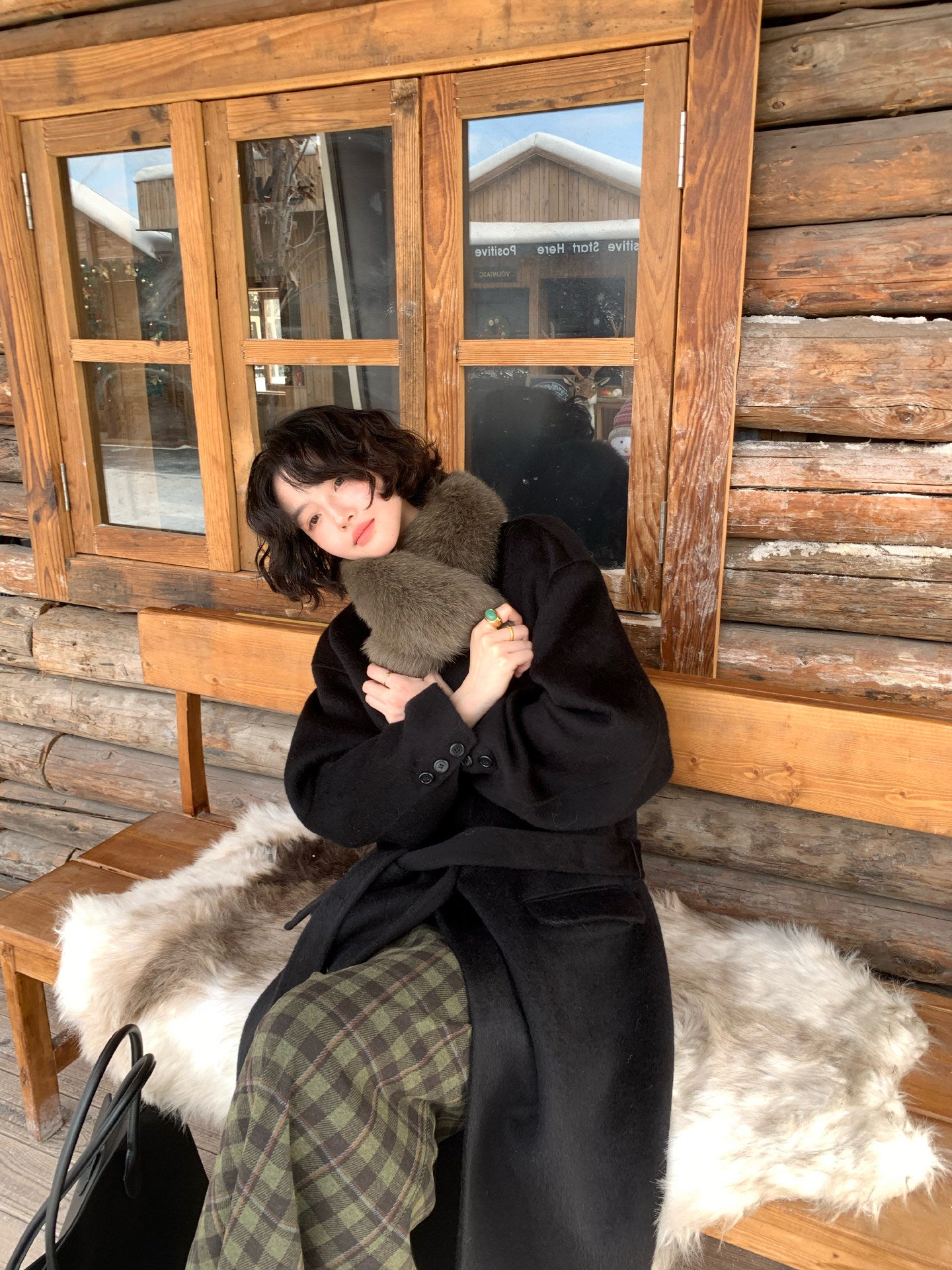 Fox Fur Collar Knit Scarf