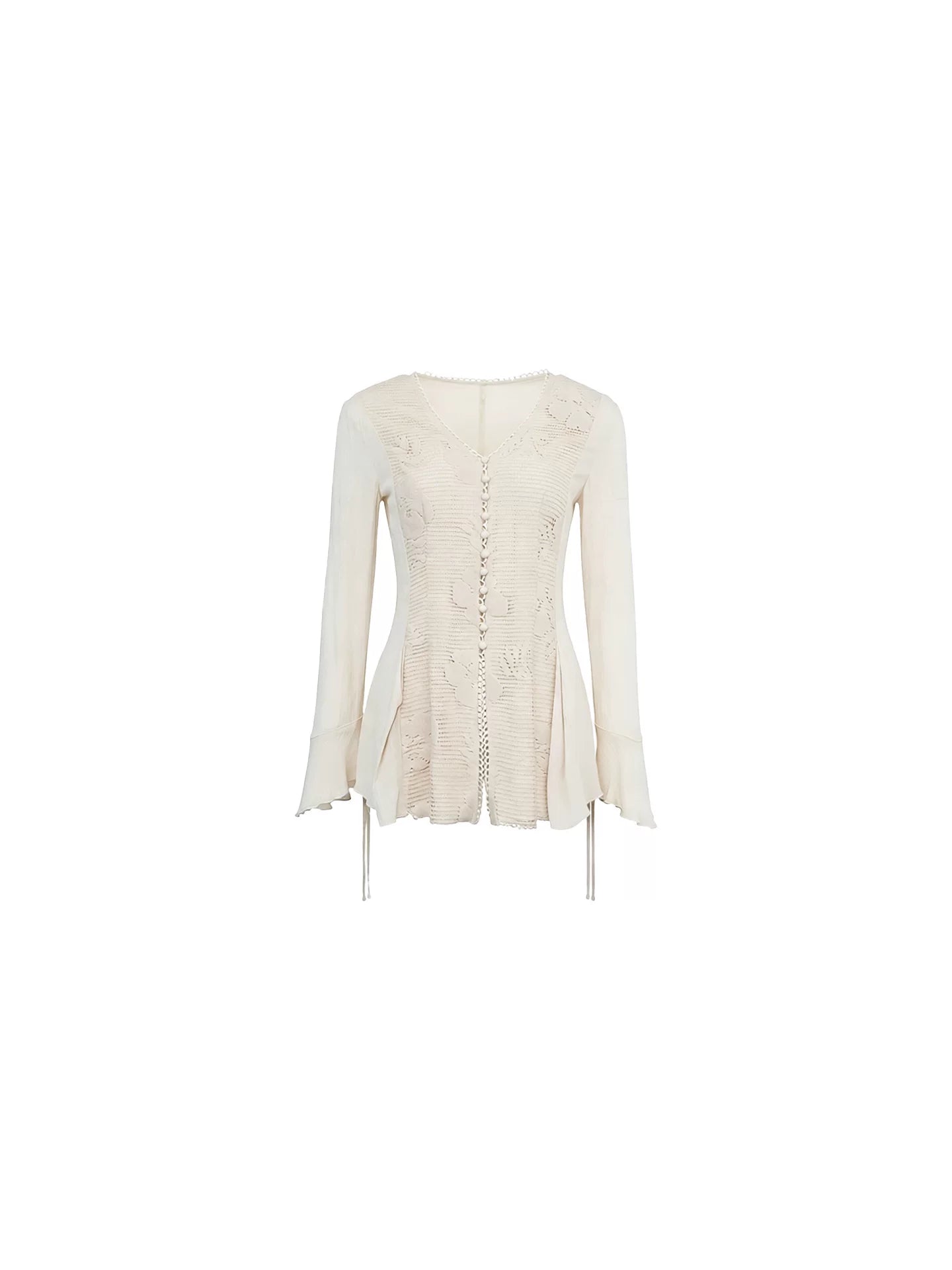 Wine afternoon homemade [spring day, imagination] retro elegant style lace edge 100 people cotton V-neck waist long-sleeved top girl