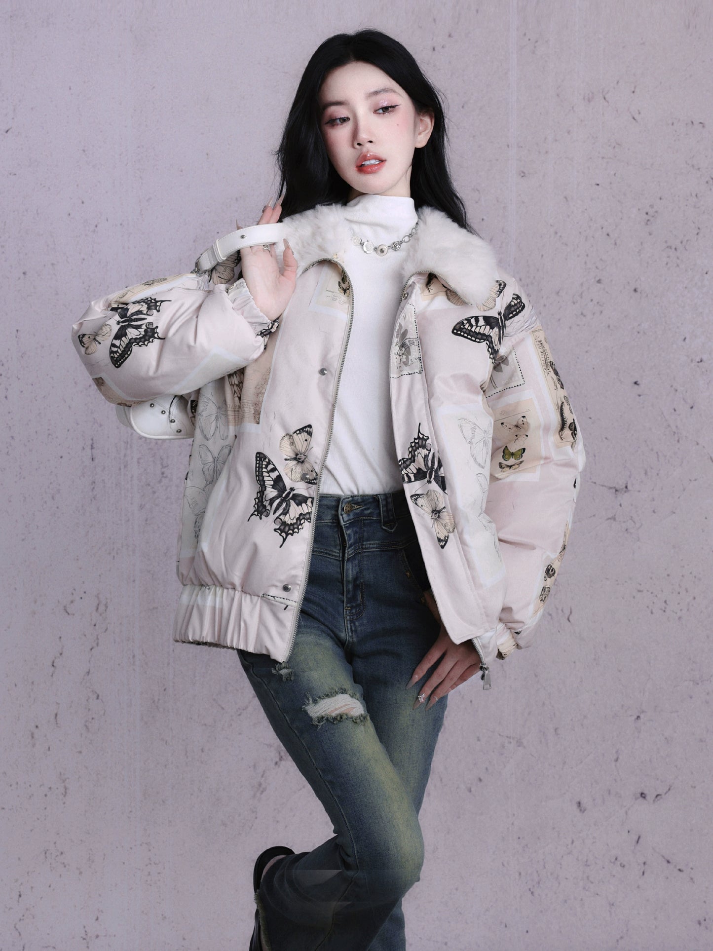 Butterfly Fur Collar Warm Cotton Jacket