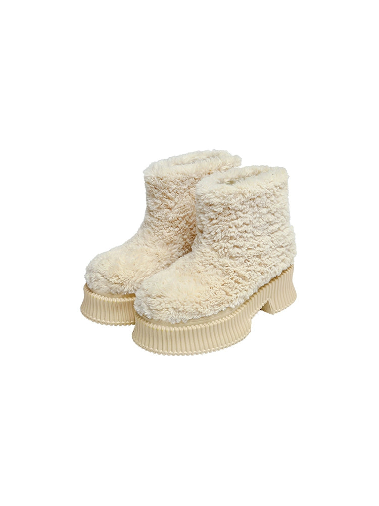 Platform Fleece Faux Lambswool Boots – Chunky & Cozy Winter Footwear