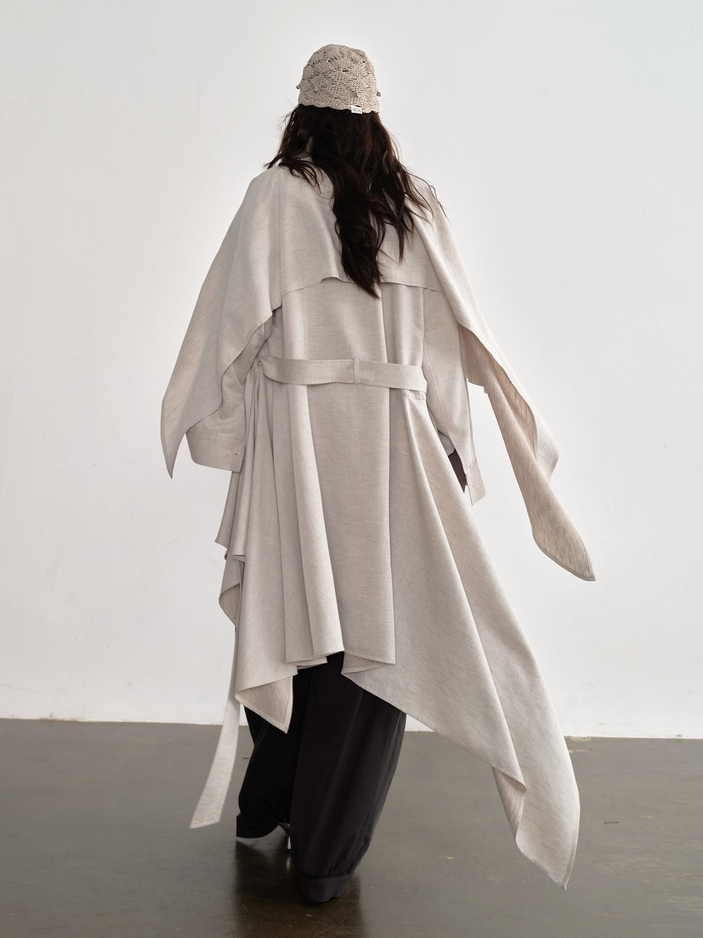 Linen Blend Trench Skirt Coat | Detachable Cape Outerwear