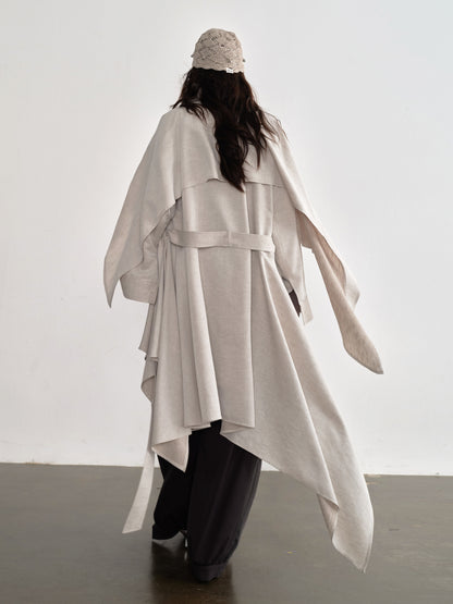 Linen Blend Trench Skirt Coat | Detachable Cape Outerwear