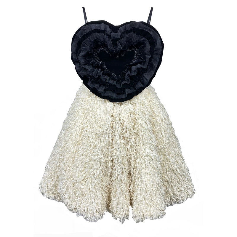 Vestido suspendido de cintura alta decorado con lentejuelas de amor en capas de terciopelo negro de invierno de diseño Original