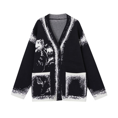 Cardigan rose noir et blanc