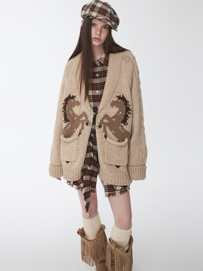 Pony Jacquard Horn Button Cardigan