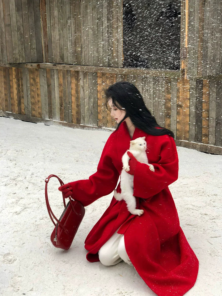 Reversible Cashmere Coat – Red New Year’s Engagement Wool Jacket