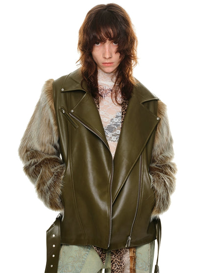 Eco-Fur Panel Jacket with Dropped Shoulders – Fall/Winter Relaxed Fit Outerwear
