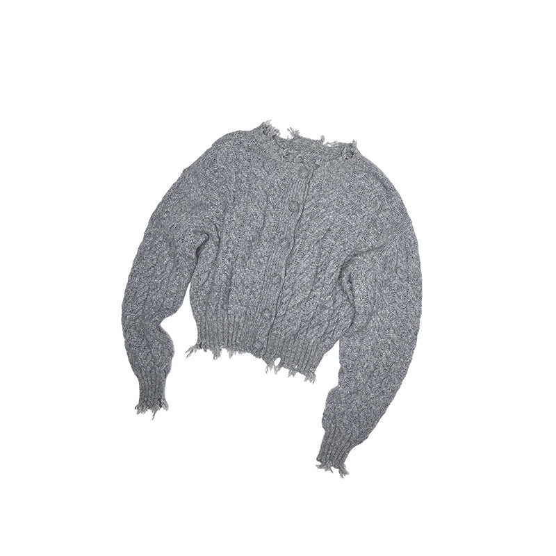 Velvet Cable Knit Set – Cardigan & Skirt with Slouchy Cutout