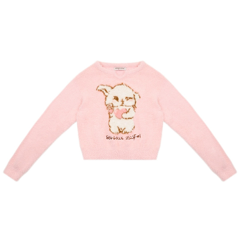 Pull en peluche lapin mignon | Pull rétro cireux doux pour l’automne/hiver