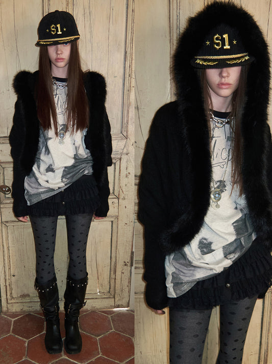 Mohair Collar Knit Jacket