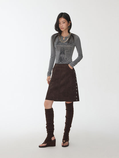 Contrast Print Henley Knit Top