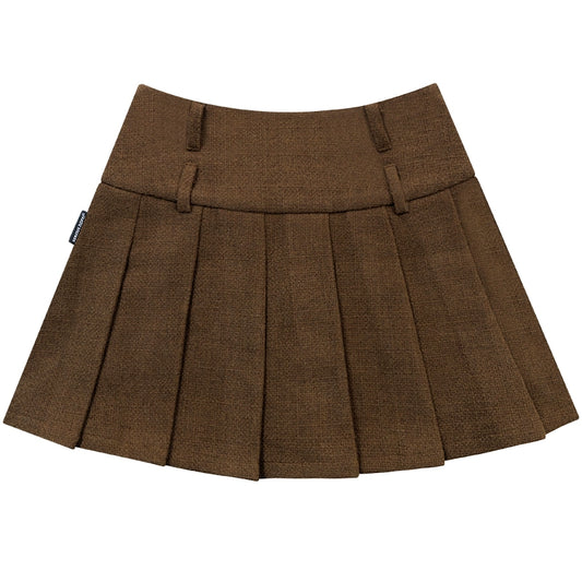 Maillard Wool Pleated Skirt | High Waist Slim Fit Brown Design for Autumn/Winter