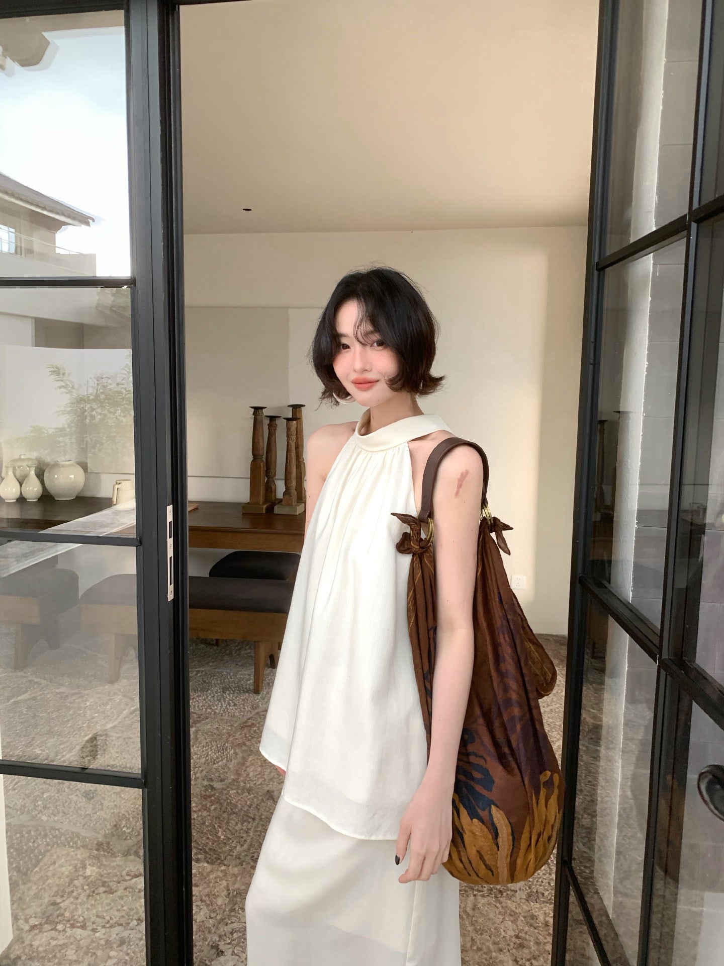 Sunset Leisure Court Tencel Halterneck Skirt Set
