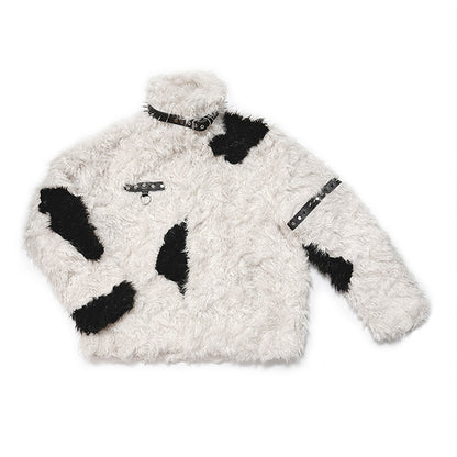 rebellious bunny black and white patchwork fur coat