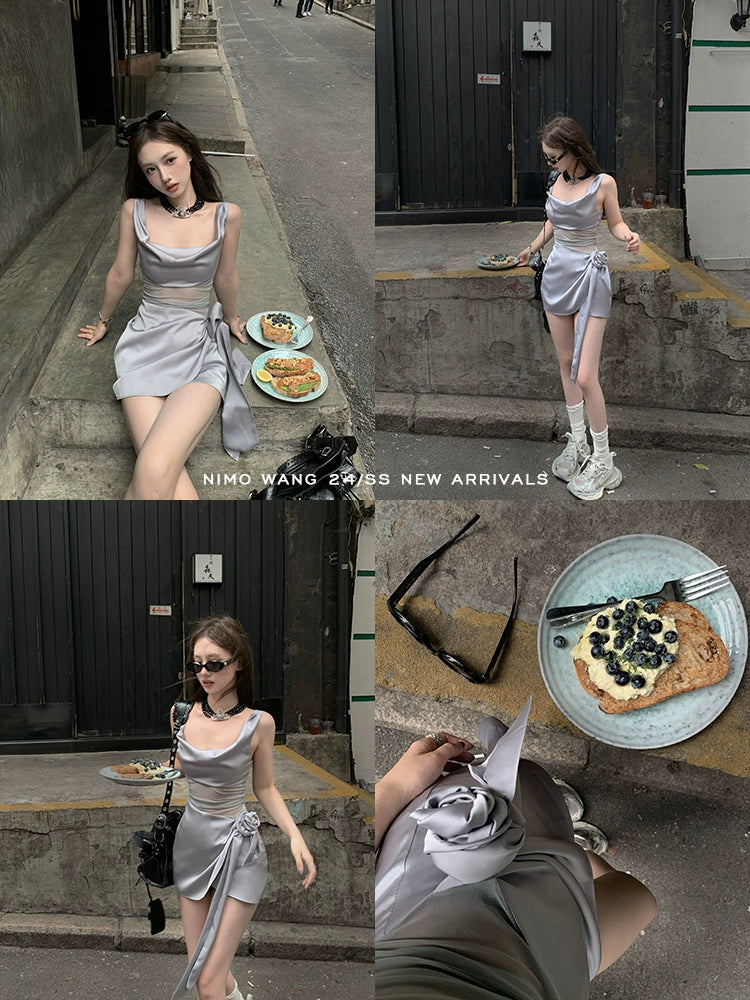 [Closing Star River] Satin Strap Dress - French High-End Summer Style