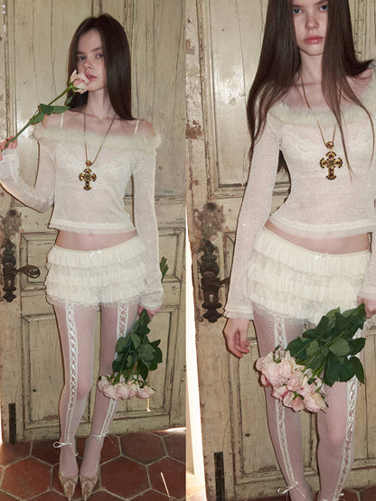 Fur Collar Sequin Knit Top