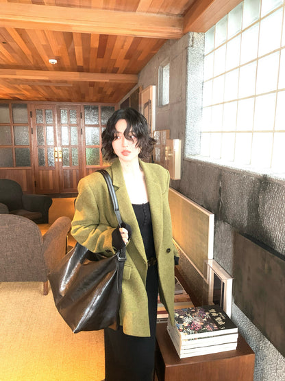 Moss Trace Wool-Blend Blazer – Hong Kong Retro Autumn/Winter Tailoring