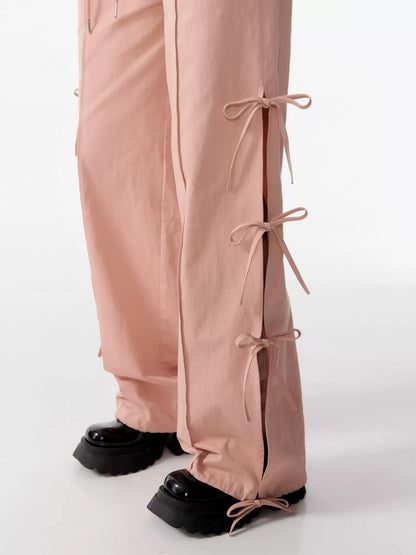 Pantalones de cintura alta con lazo dividido estilo de trabajo informal de pierna ancha retro para el verano