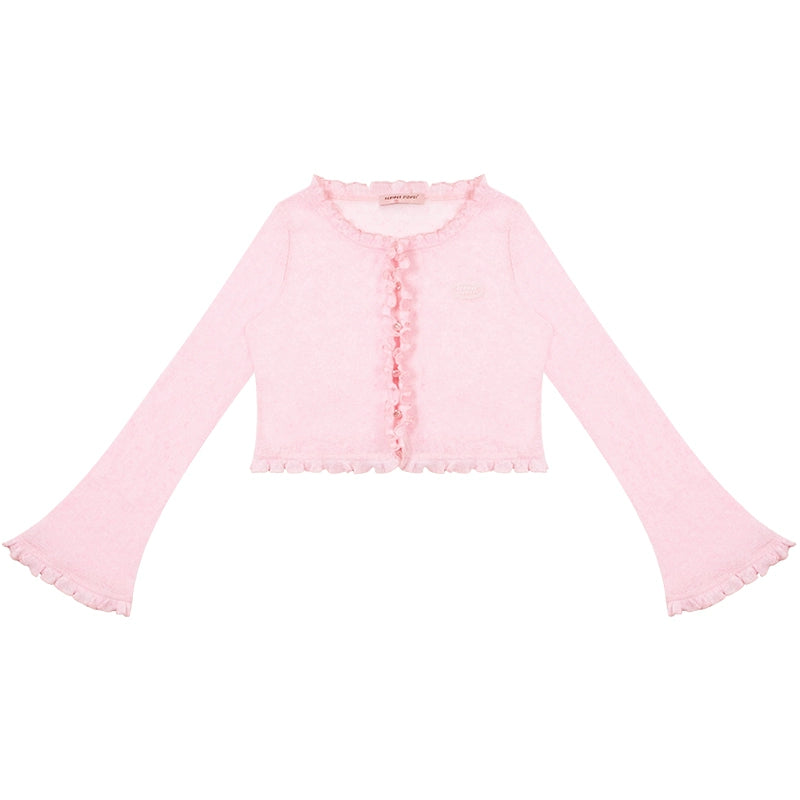 Translucent Ruffle Cardigan | Thin Retro Sunscreen Knit for Spring/Summer