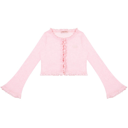 Translucent Ruffle Cardigan | Thin Retro Sunscreen Knit for Spring/Summer