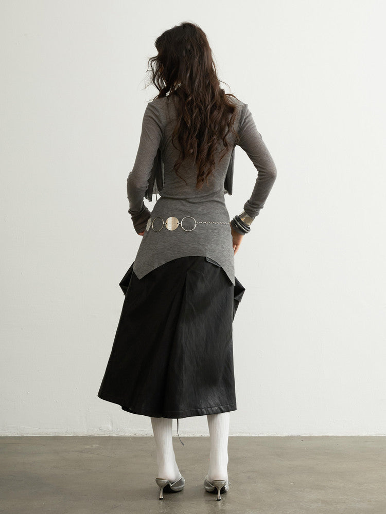 Convertible Pleated Turtleneck Top | Sculptural Faux Two-Piece Blouse
