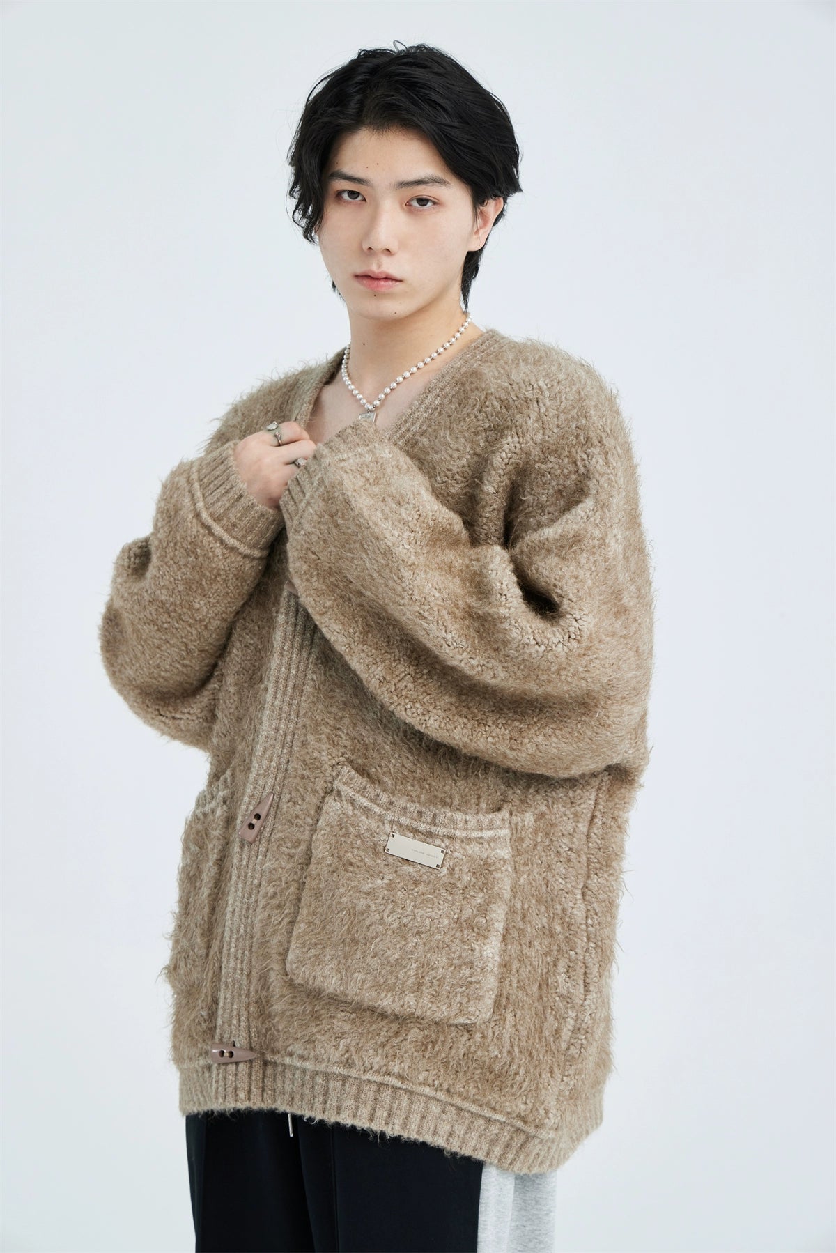 v -Neck Lazy Style -Cardigan Swith Fleece 재킷