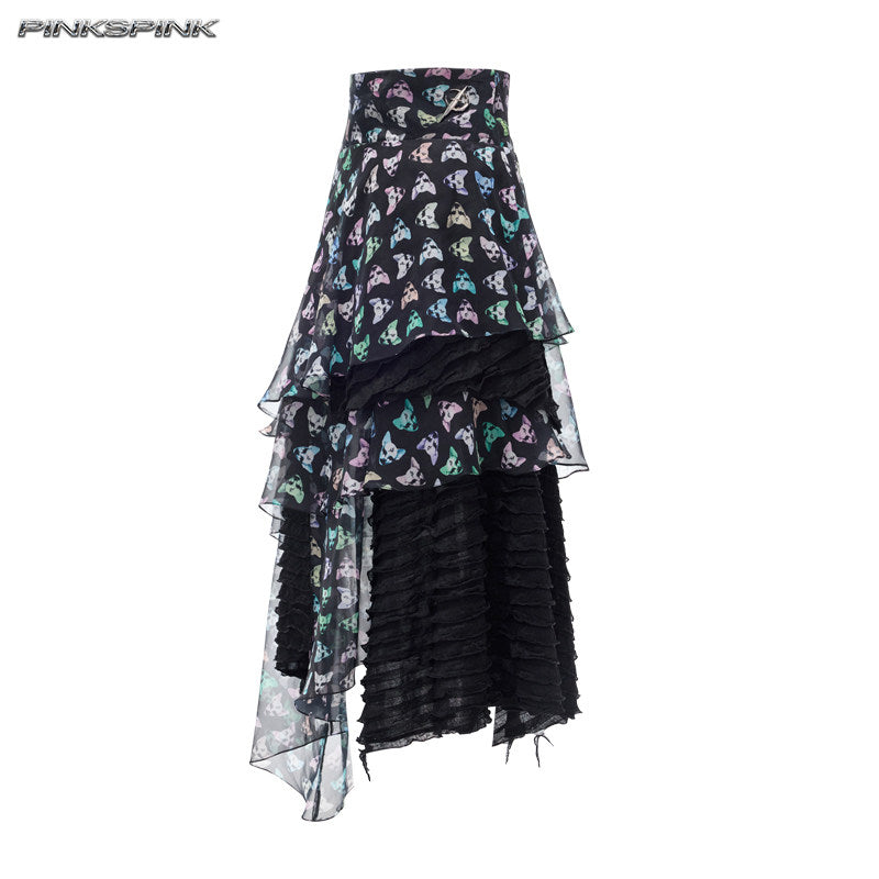 26AW Cat Star Black Metal Mesh Skirt – Y2K Sub-B Girl Group Style