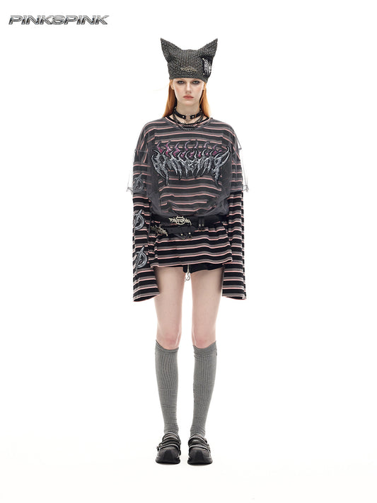 Dengetsu Shin Dual-Stripe Concept Y2K T-Shirt