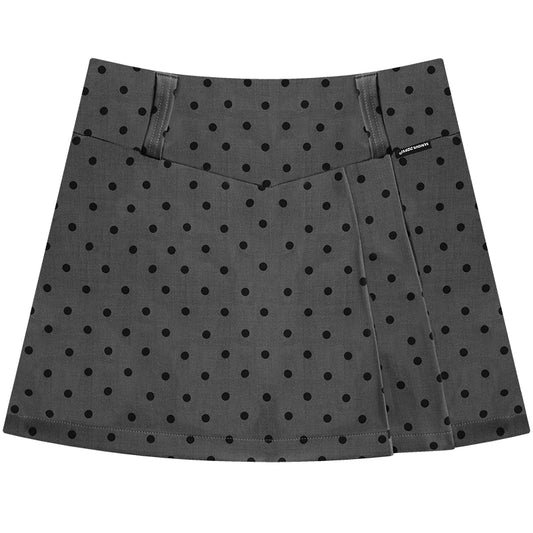 Black & Grey Polka Dot A-Line Skirt Set | Retro High Waist Slim Fit Summer Style