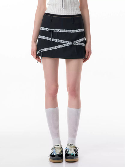 Bow Lace Black Skirt | Retro Slim Fit Summer American Design