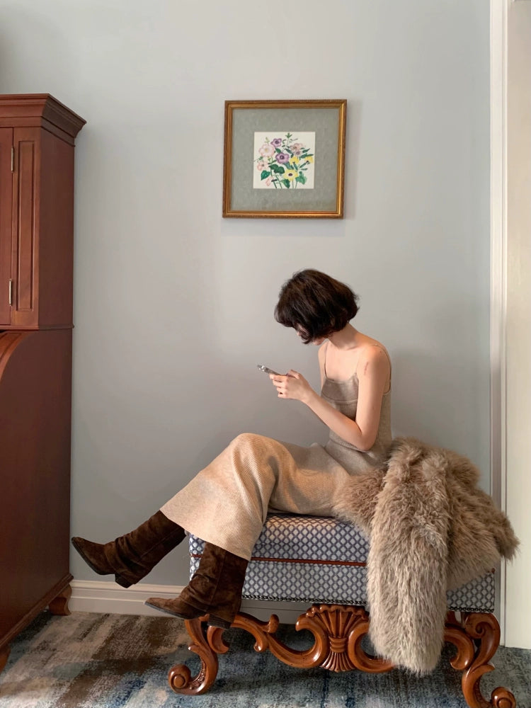 French Sleeveless Wrap Maxi Knit Dress (Evening Harvest)