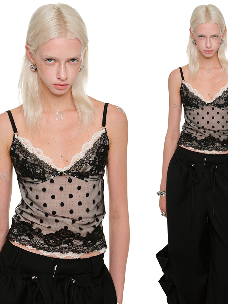 Double Polka Dot Lace Camisole – Sleeveless Inner or Outer Layer