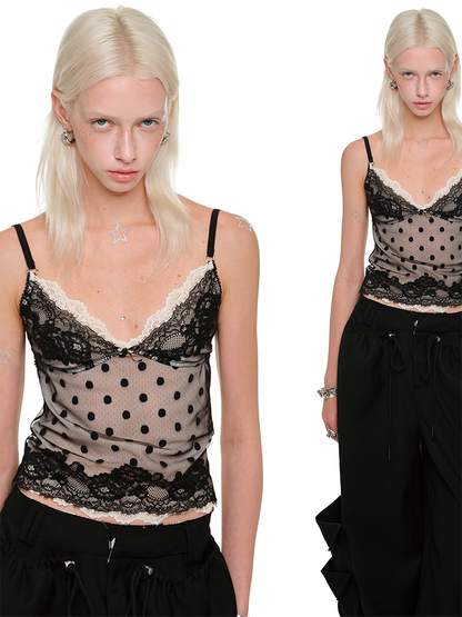 Double Polka Dot Lace Camisole – Sleeveless Inner or Outer Layer