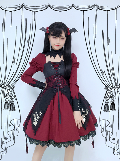 Lolita Rose Cross Gothic Retro Stitching OP Dress