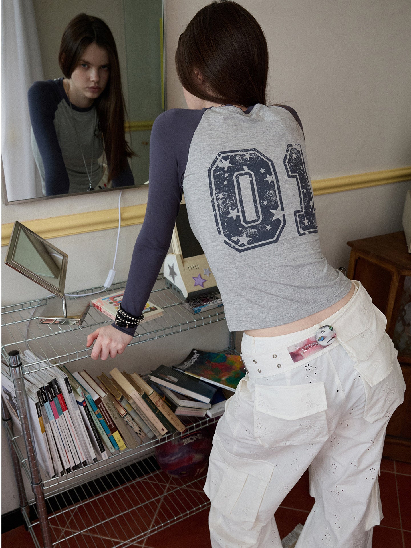 Distressed Color-Block Graphic Tee