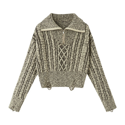 Fleur torsadée - manteau de pull à glissière high cou