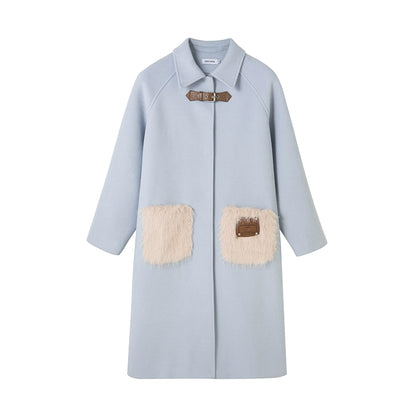 Plush Pocket - Warm Blue Woolen Coat