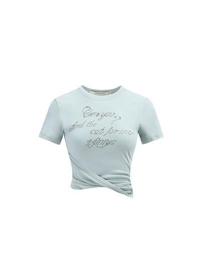 Pleated Waist Studded Crop T-Shirt – Slim Silhouette with Design Flair