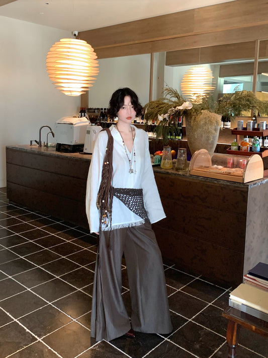 Shattered Light Diary Linen V-Neck Loose Shirt – Hong Kong Retro Autumn Essential