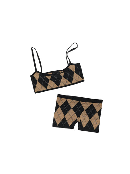 Rhombic Knit Vest & Shorts Co-ord – Corset-Style Hot Girl Fit