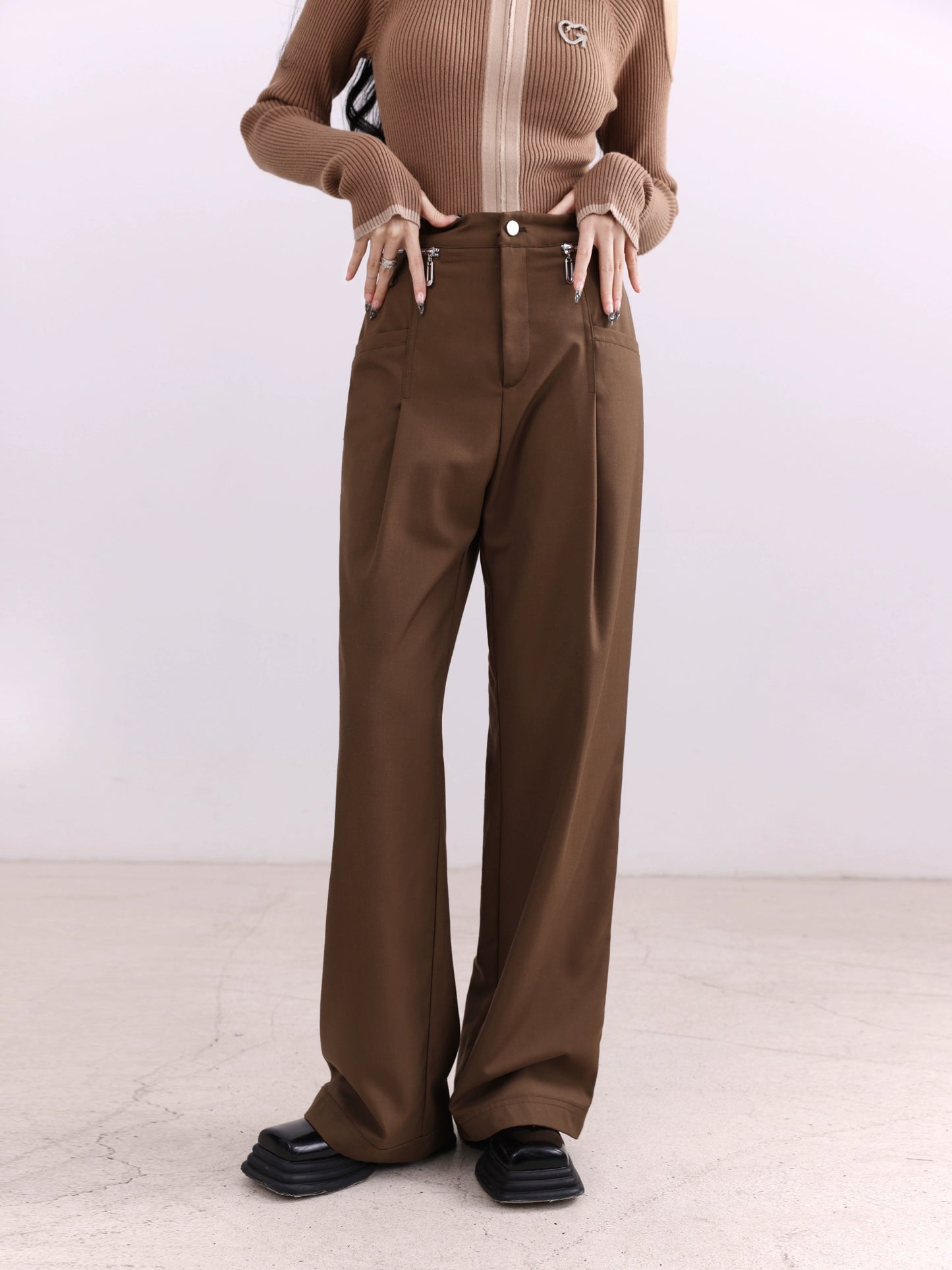 Workwear Pants Loose Wide Leg Coffee Casual