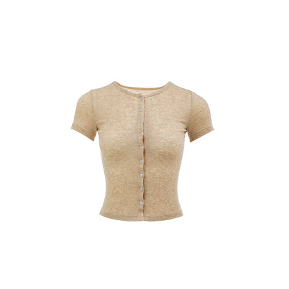 Semi-Sheer Knitted Cropped Cardigan – Tight Waist Slim Early Autumn Top