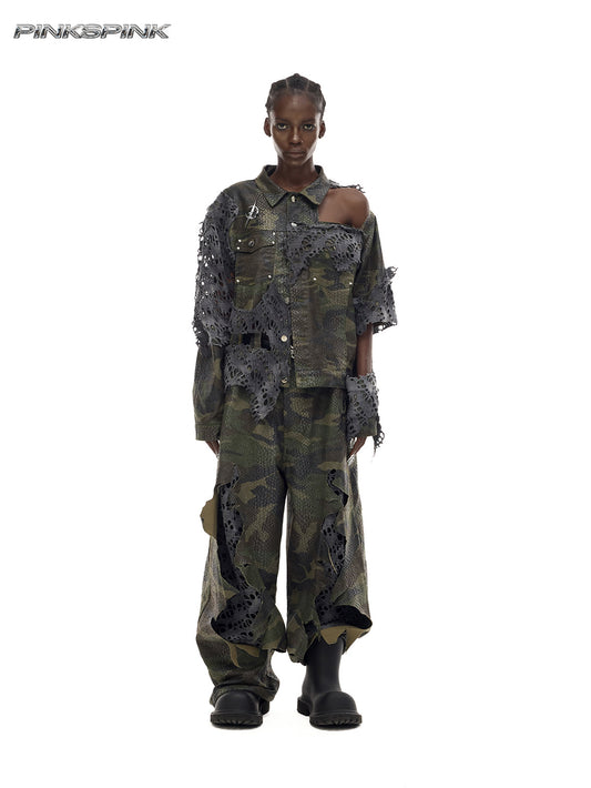 2025AW Electric Moon Camo Destruction Denim Jacket