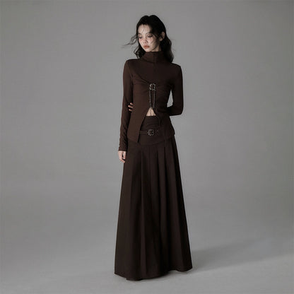 Mountain and River Solid Color Long Pleated Skirt