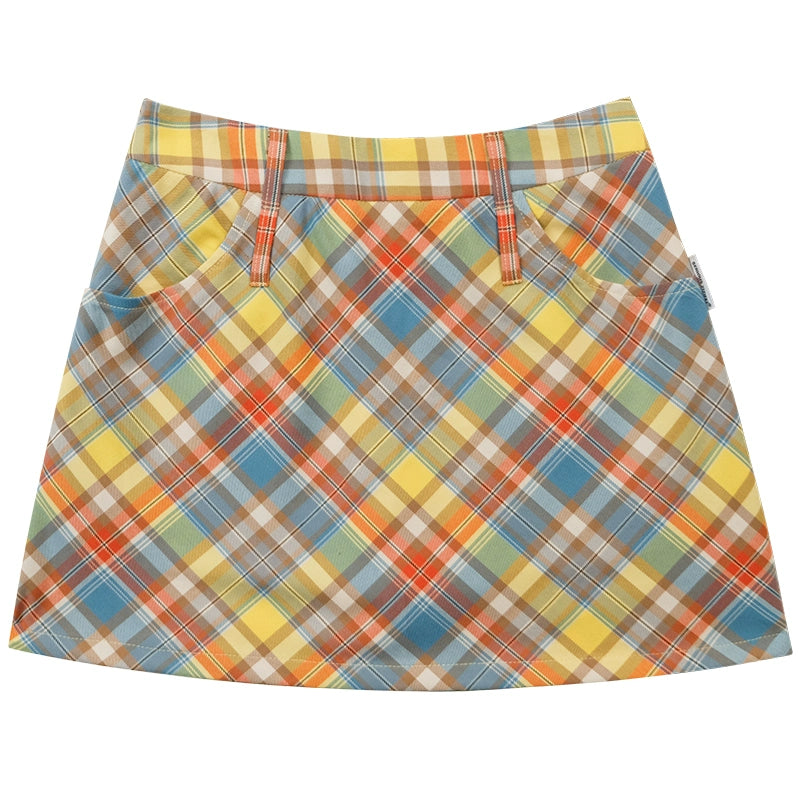 Checkered A-Line Skirt | High Waist Slim Fit Retro Style for Summer