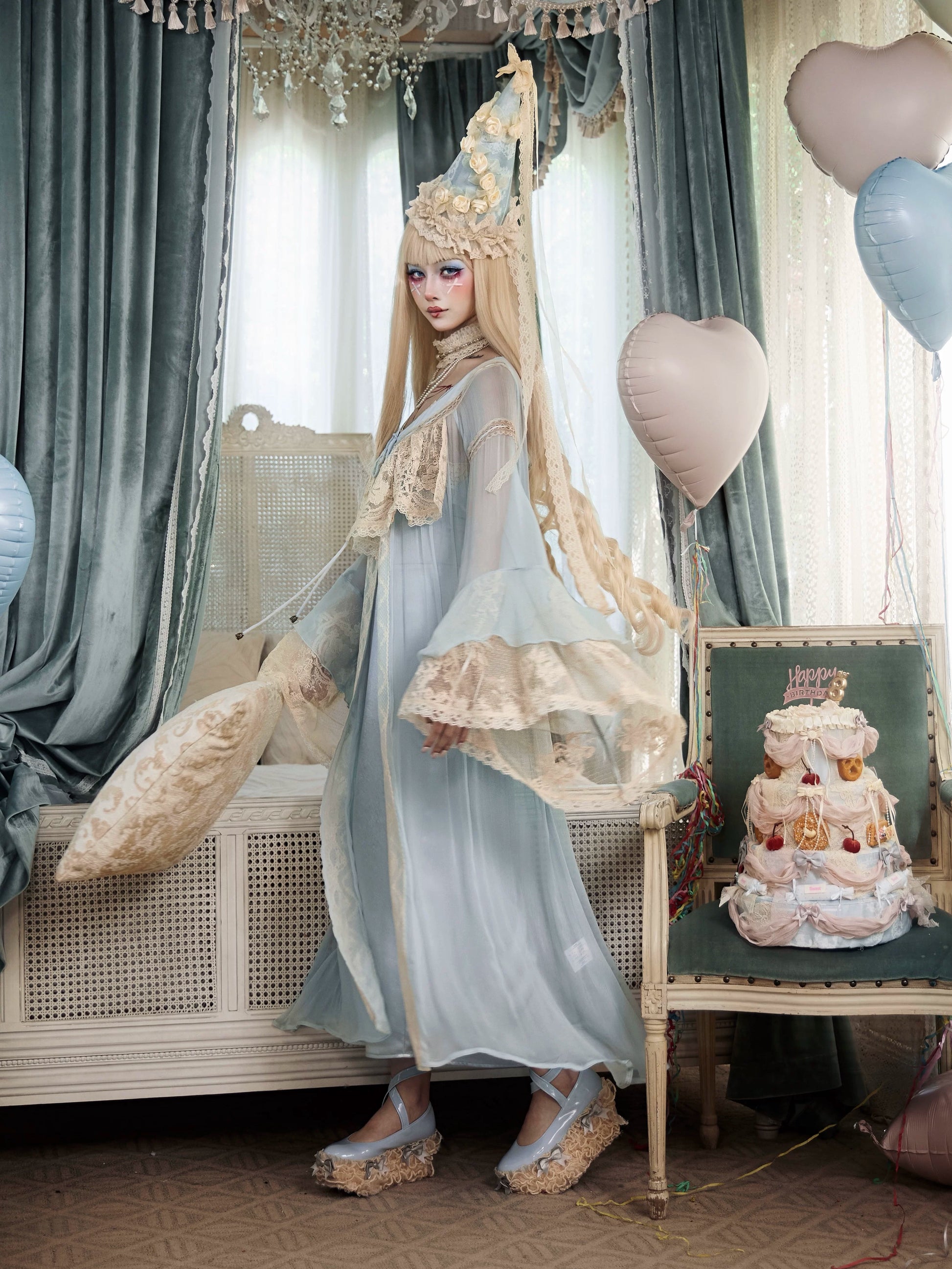 Mousse's Promise French Rococo Retro Doll-Style Baby Blue Lace Cardigan Summer