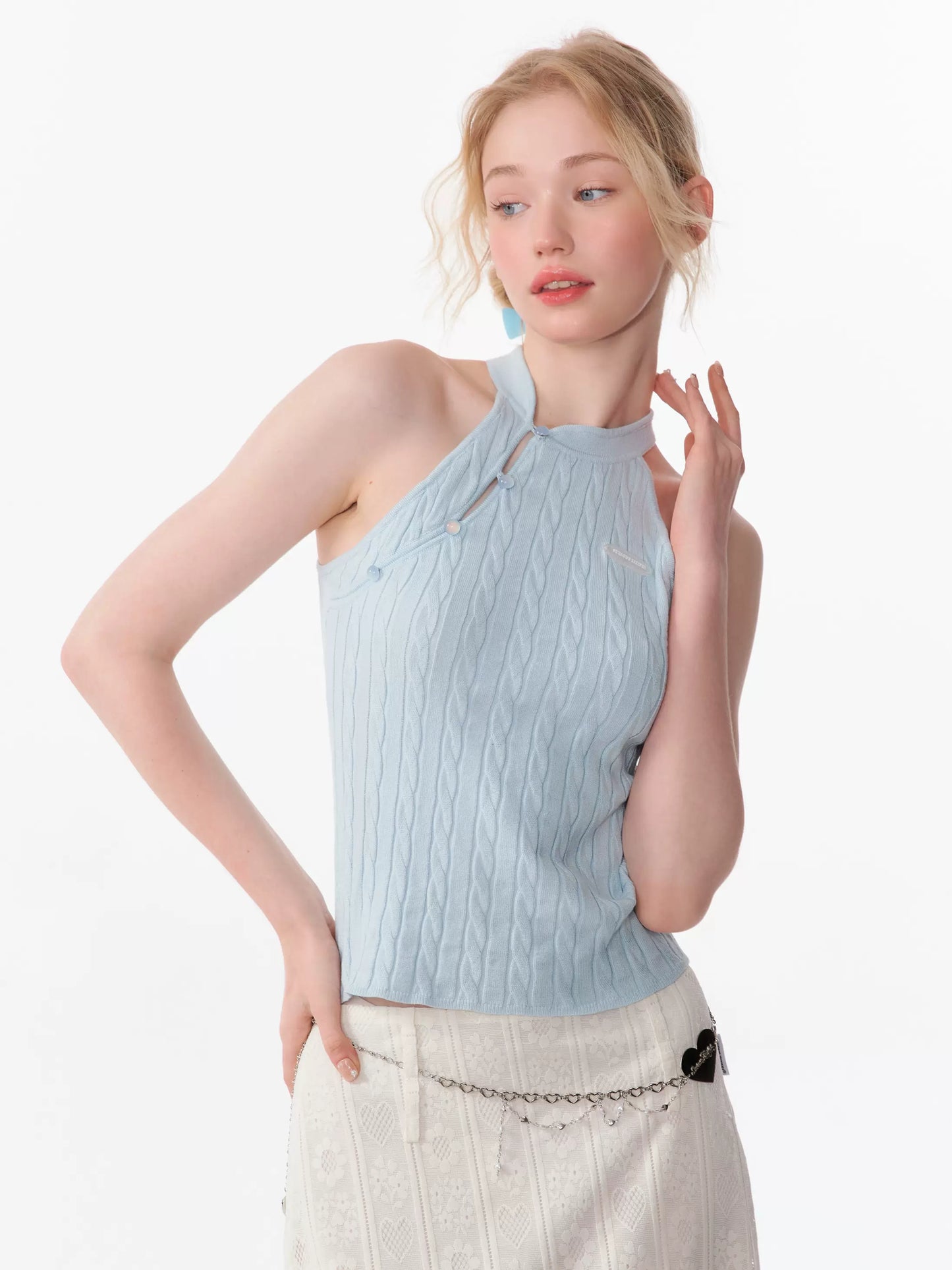 Slant Mouth Sleeveless Top | Retro Backless Knitted Design for Summer