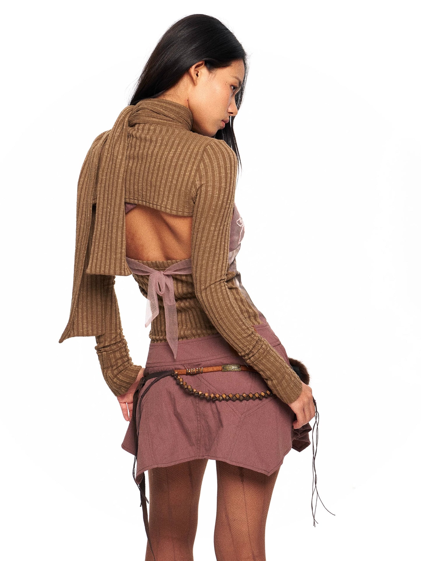 Embroidered Print Dress with Knit Scarf – Elegant Layered Look